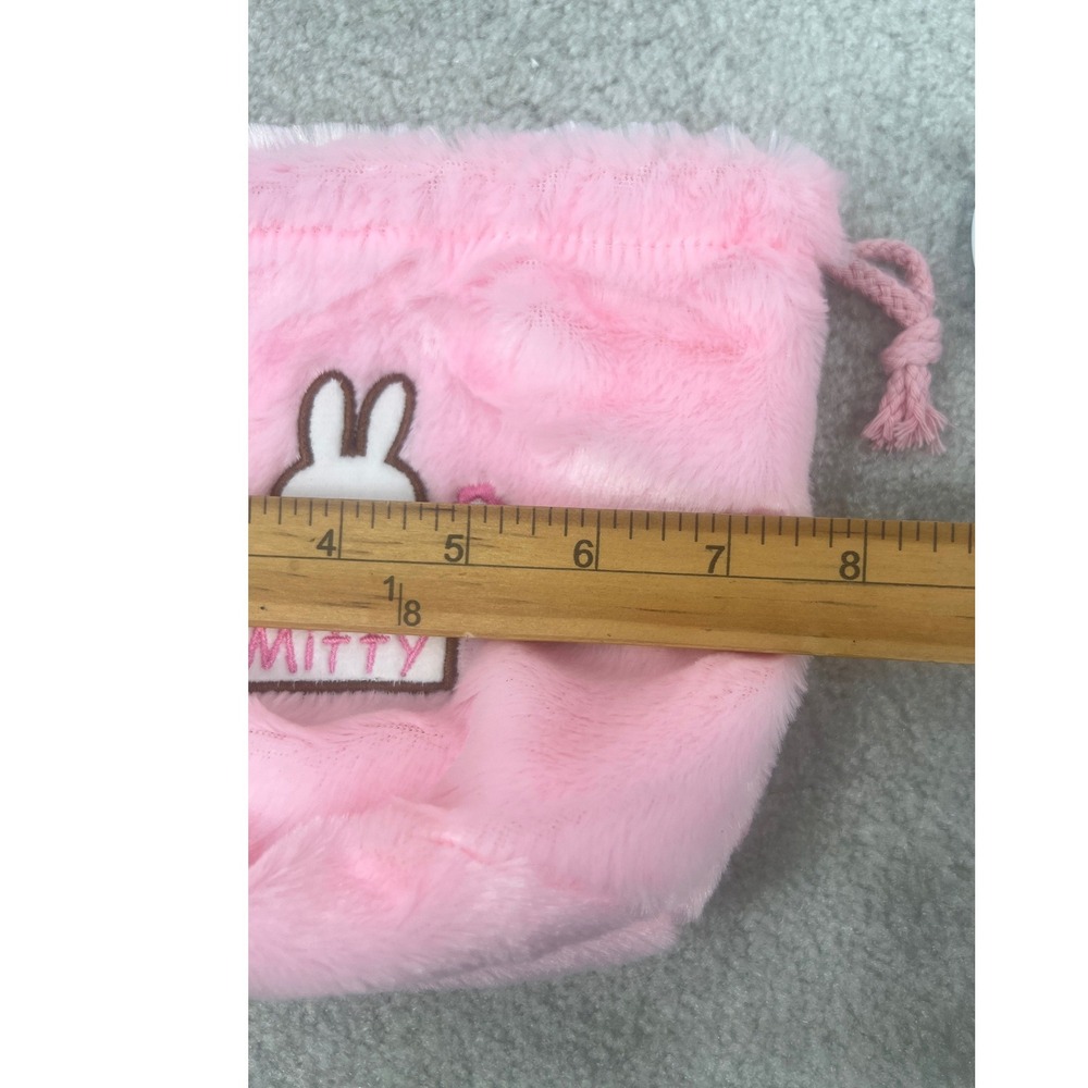 Miffy Boa Pouch Pink Faux Fur Plush Drawstring Bag Embroidered Inner Pockets NWT - Picture 8 of 11